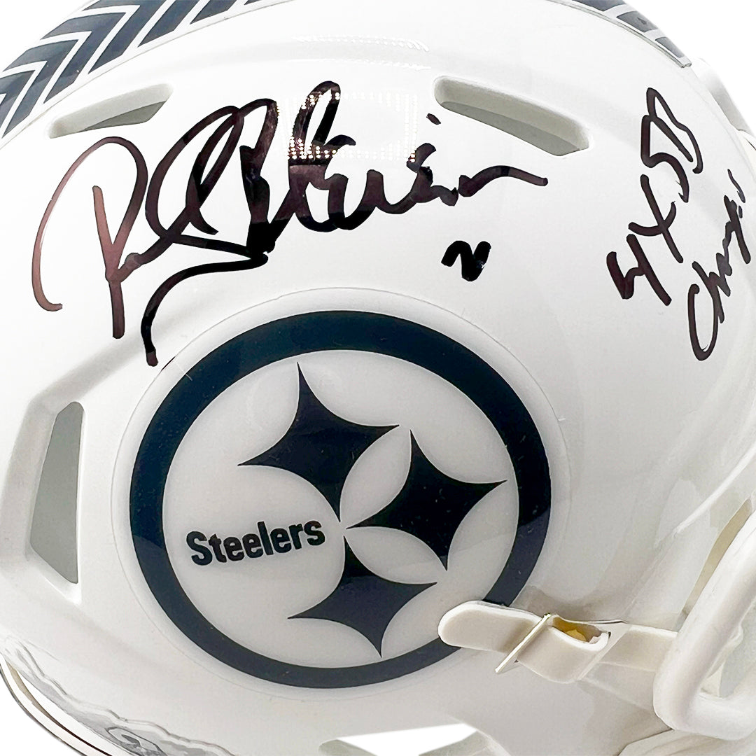 Rocky Bleier Signed 4x SB Champs Inscription Pittsburgh Steelers Salute to Service 2024 Mini Football Helmet (Beckett)