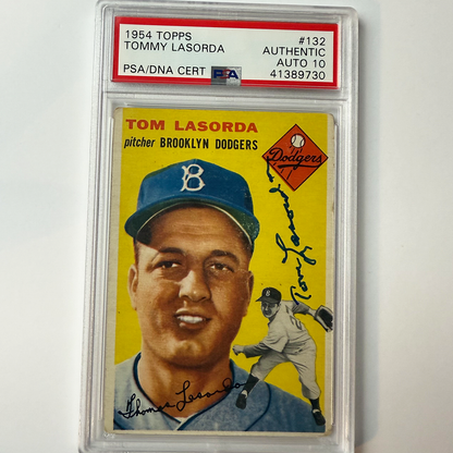 Tommy Lasorda Signed 1954 Topps Rookie #132 PSA 10 Auto