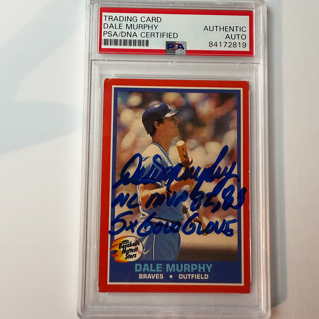 Dale Murphy Signed 1987 Fleer Hottest Stars #28 w/2 Inscriptions PSA Auto Authentic