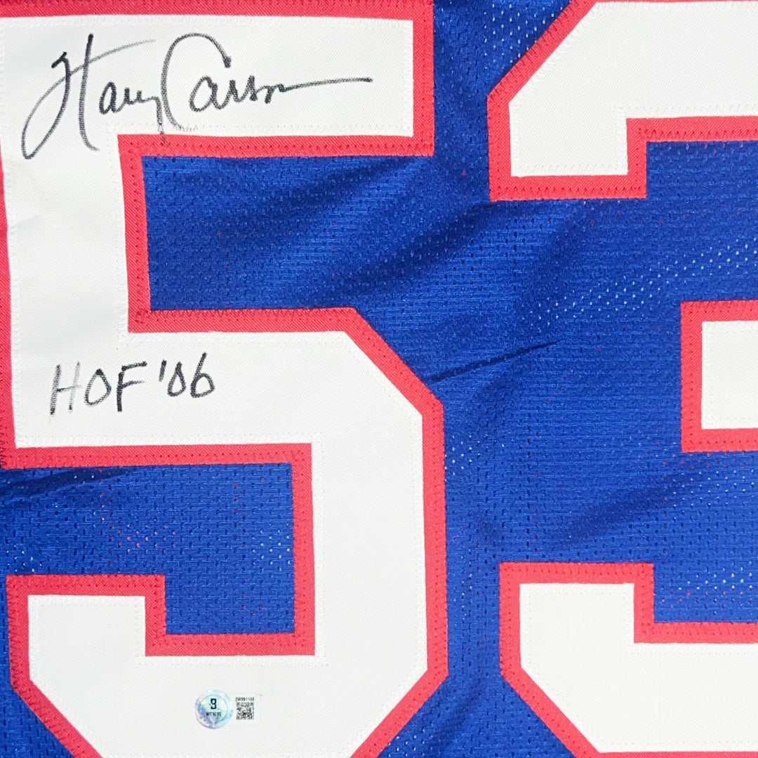 Harry Carson Signed HOF 06 Inscription New York Blue Football Jersey (Beckett)