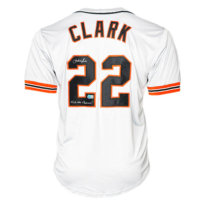 Jack Clark Signed Fuck the Dodgers Inscription San Francisco White Baseball Jersey (Beckett)