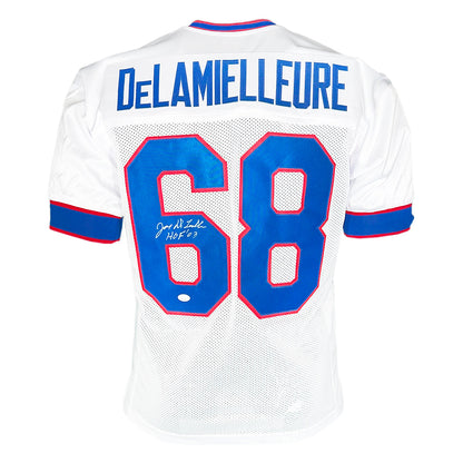 Joe DeLamielleure Signed HOF 03 Inscription Buffalo White Football Jersey (Beckett)