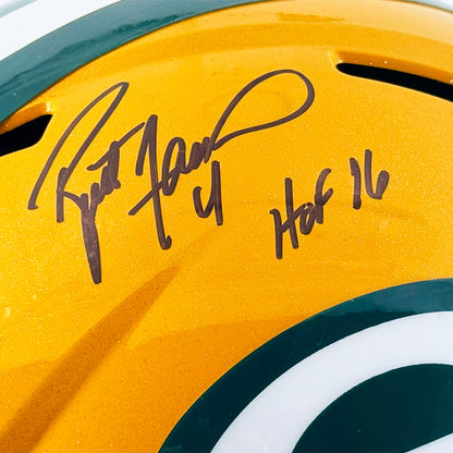 Brett Favre Signed HOF 16 Inscription Green Bay Packers Speed Full-Size Replica Football Helmet (Beckett)