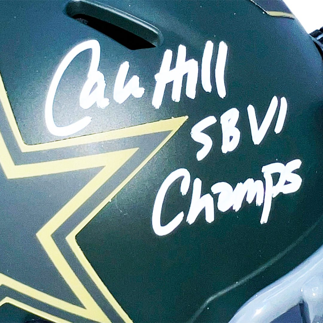 Calvin Hill Signed SBVI Champs Inscription Dallas Cowboys Salute 2025 Mini Football Helmet (Beckett)