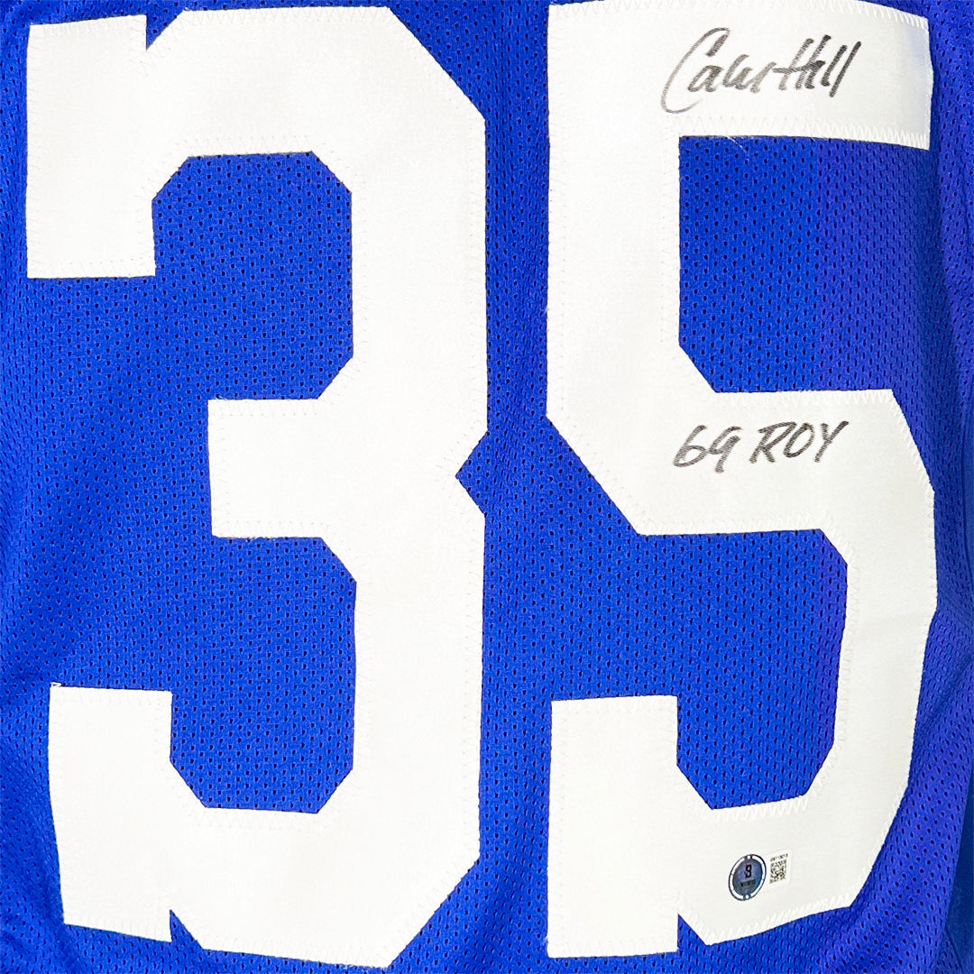 Calvin Hill Signed 69 ROY Inscription Dallas Royal Blue Football Jersey (Beckett)