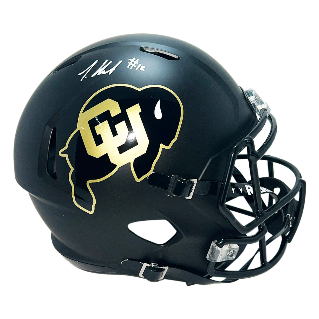 Travis Hunter Signed Colorado Buffaloes Speed Full-Size Replica Black Football Helmet (Beckett)