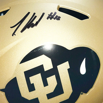 Travis Hunter Signed Colorado Buffaloes Speed Full-Size Replica Gold Football Helmet (Beckett)