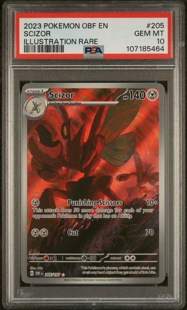[PSA 10 - GEM MT] SCIZOR #205 - Illustration Rare - Obsidian Flames (2023)