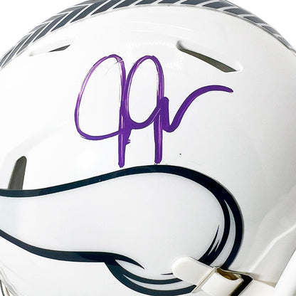 Justin Jefferson Signed Purple Ink Minnesota Vikings Salute to Service 2024 Mini Football Helmet (Beckett)