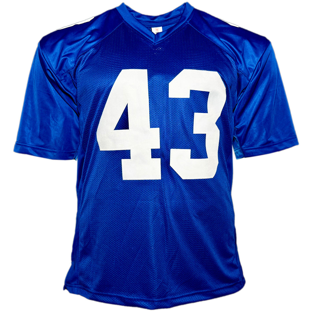 Michael Johnson Signed SB XLII Inscription New York Blue Football Jersey (JSA)