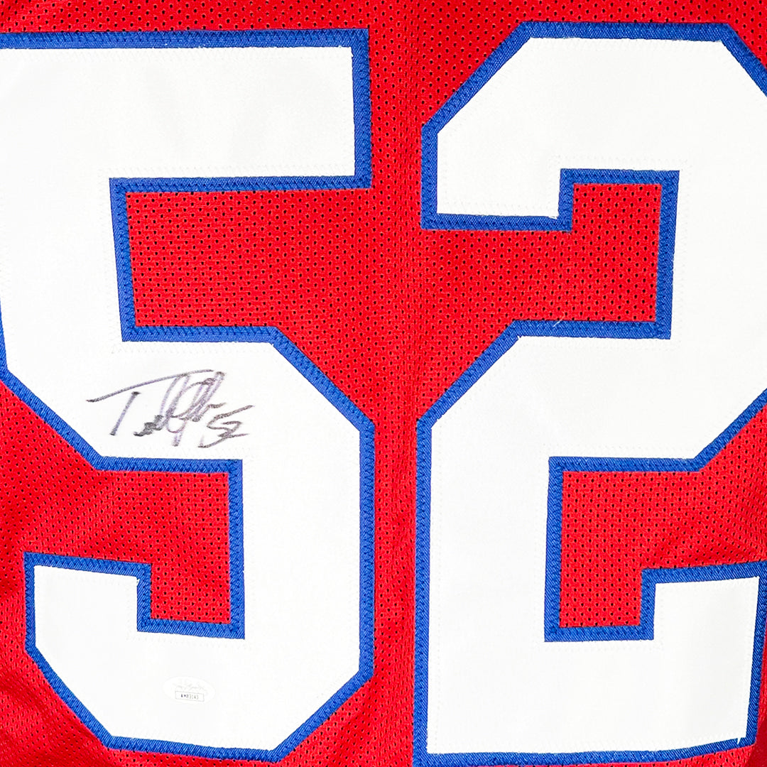Ted Johnson Signed New England Red Football Jersey (JSA)