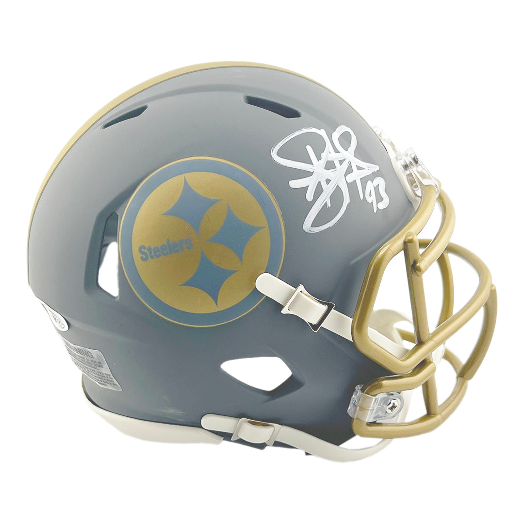 Troy Polamalu Signed Pittsburgh Steelers Slate Alternate Speed Mini Football Helmet (JSA)