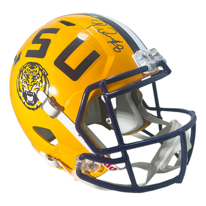 Patrick Queen Signed LSU Tigers Yellow Speed Full-Size Replica Football Helmet (Beckett)