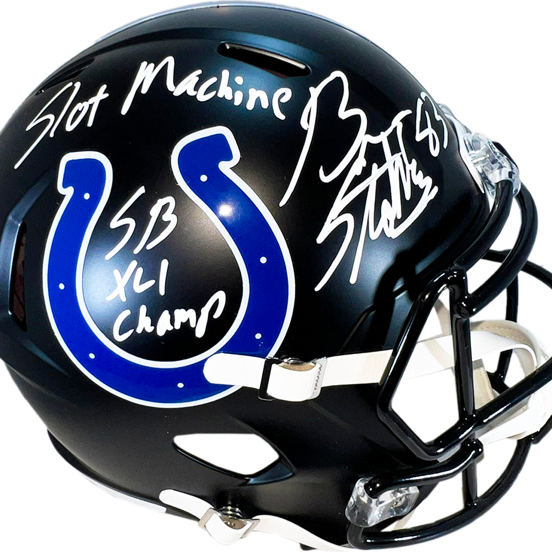 Brandon Stokley Signed Slot Machine SB XLI Champ Inscription Indianapolis Colts Alt 2023 Speed Full-Size Replica Football Helmet (Beckett)