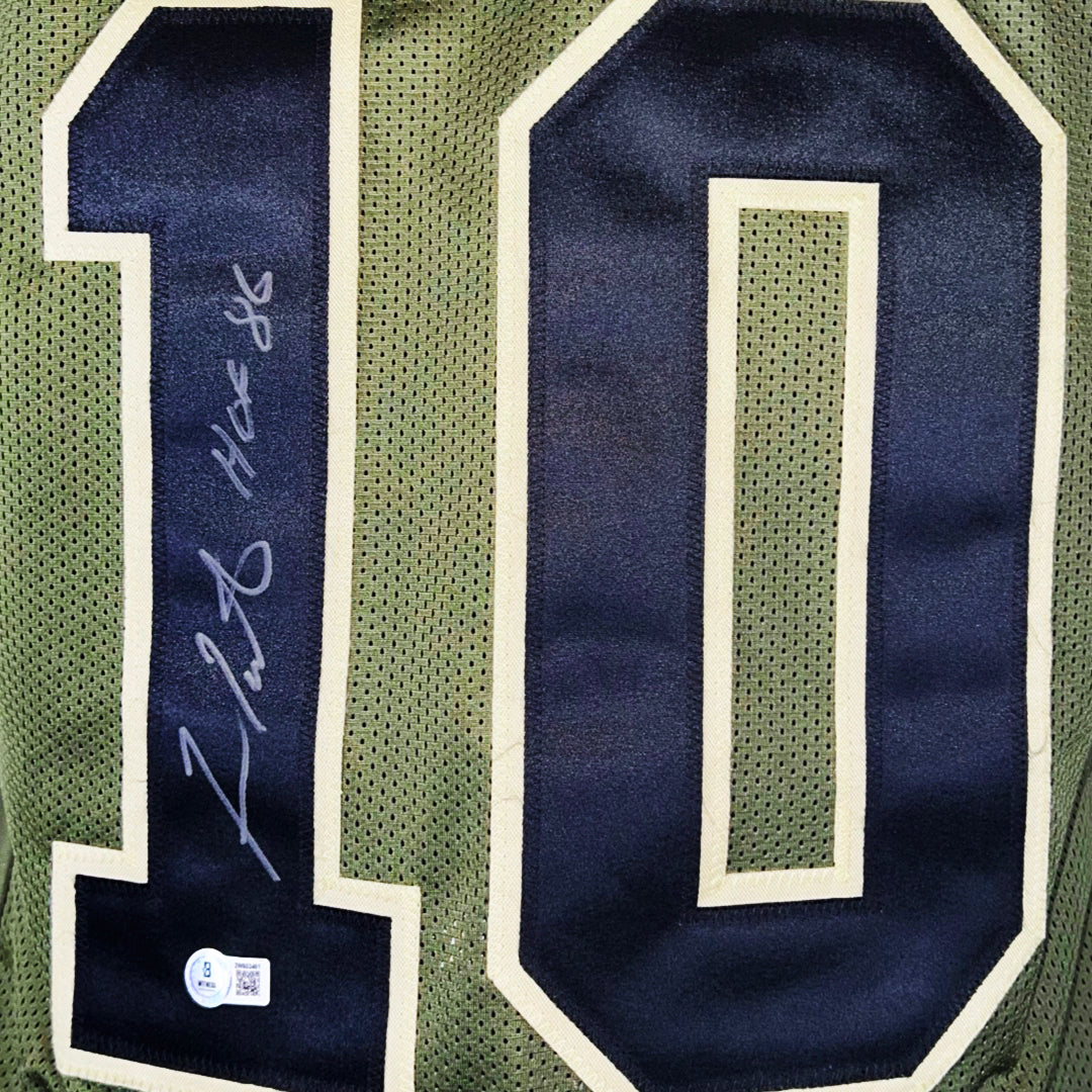 Fran Tarkenton Signed HOF 86 Inscription Minnesota Salute to Service Football Jersey (Beckett)