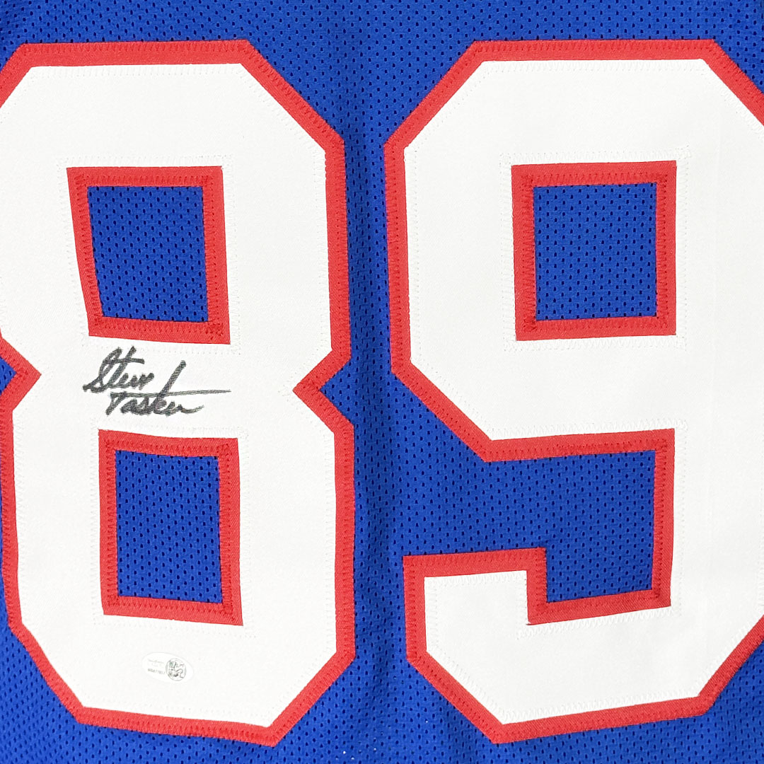 Steve Tasker Signed Buffalo Blue Football Jersey (Beckett)