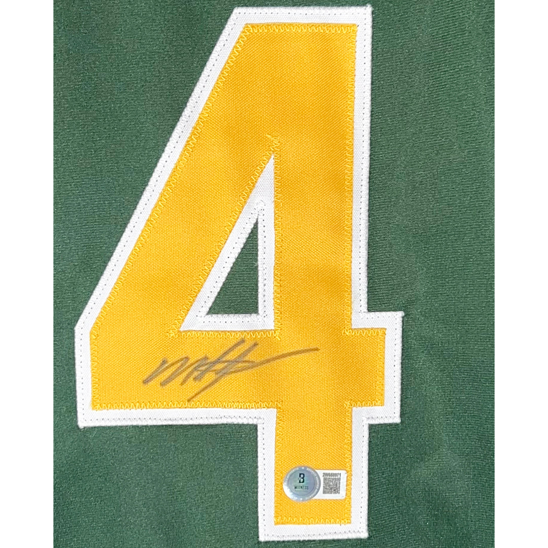 Miguel Tejada Signed Oakland Green Baseball Jersey (Beckett)