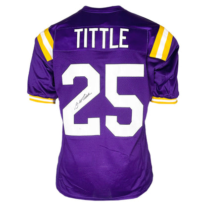 Y.A. Tittle Signed LSU College Purple Football Jersey (JSA)