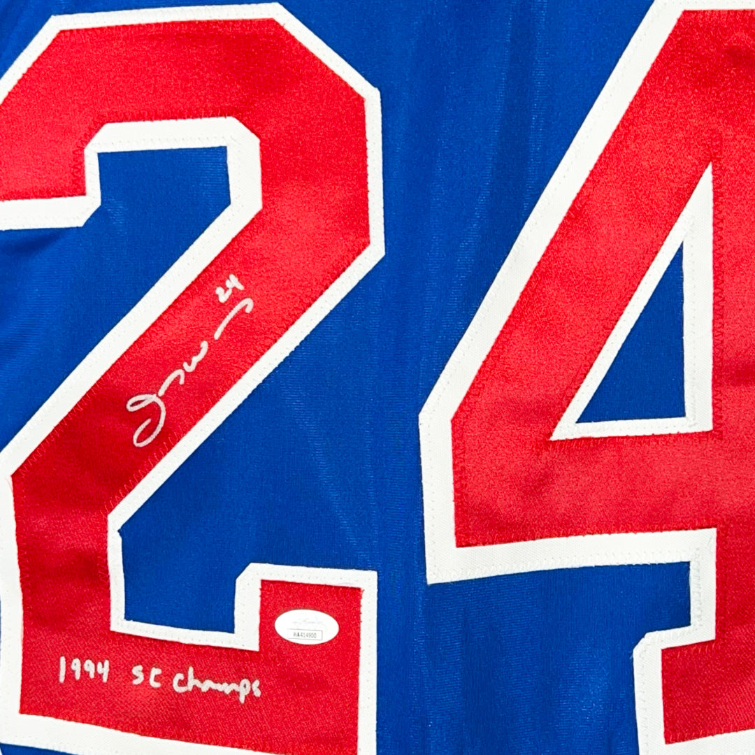 Jay Wells Signed 1994 SC Champs Inscription New York Blue Hockey Jersey (JSA)